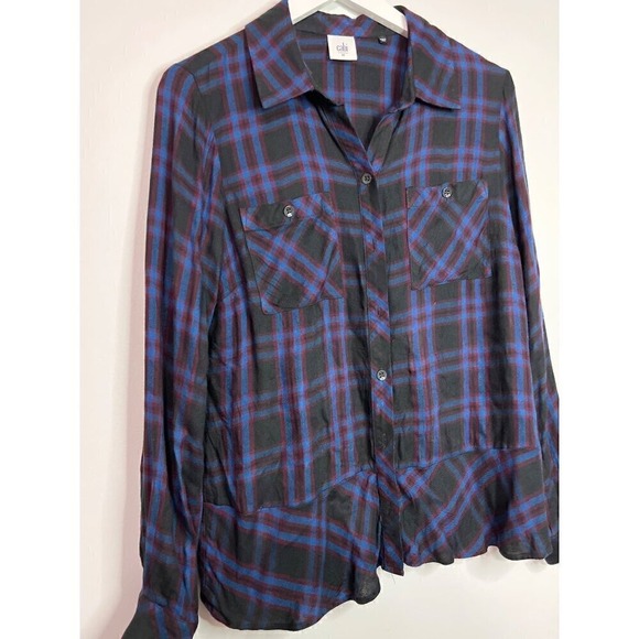 CAbi #3431 Blue/Purple Check Flannel Moody Plaid Button Down Size M - Picture 3 of 9